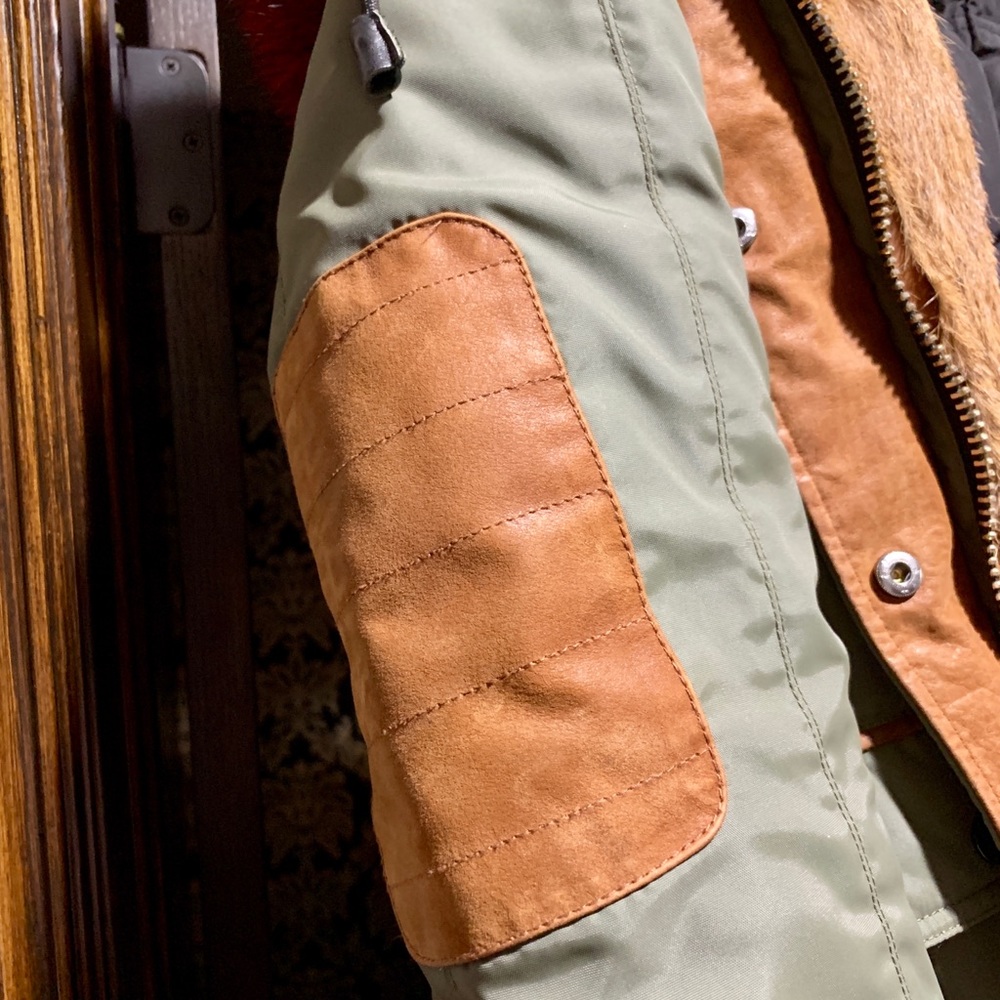 Exc Cond. Nicole Benisti Red Fur hood Olive Puffer luxury Coat szM (mid thigh) - Picture 6 of 8